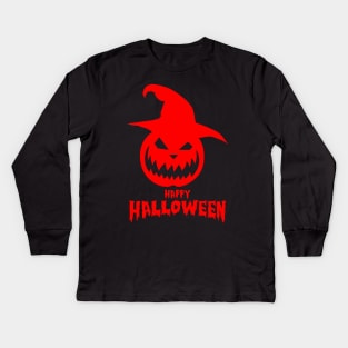 Happy Halloween With Red Scary Pumpkin Kids Long Sleeve T-Shirt